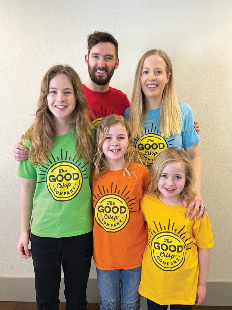 Matt and his daughters wearing The Good Crisp Company tees