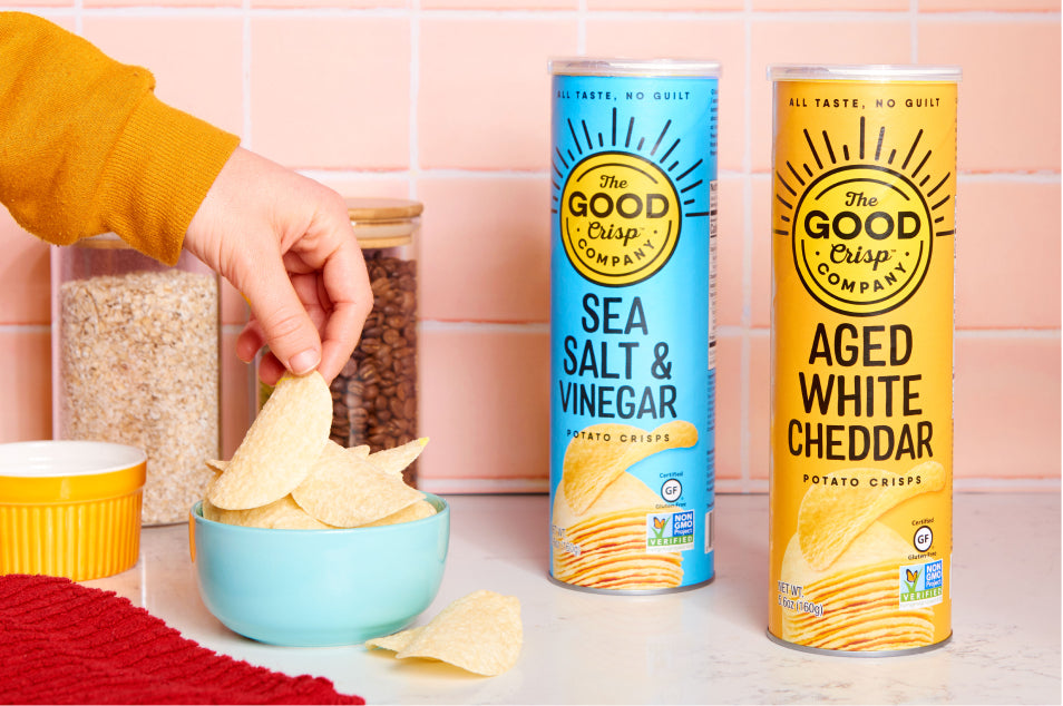 chips in a bowl next to canisters